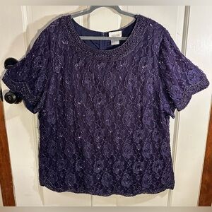 Candlelight & Champagne Women’s Short Sleeve Purple Beaded Blouse Size 28W